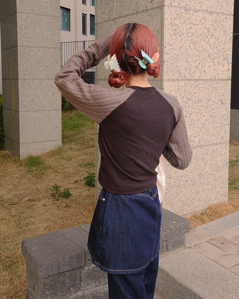 raglan knit sleeves shirring T