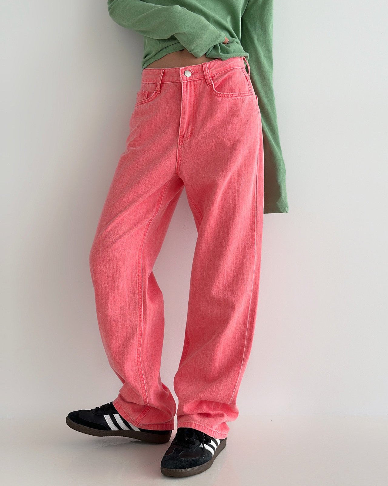 pigment color straight wide cotton pants
