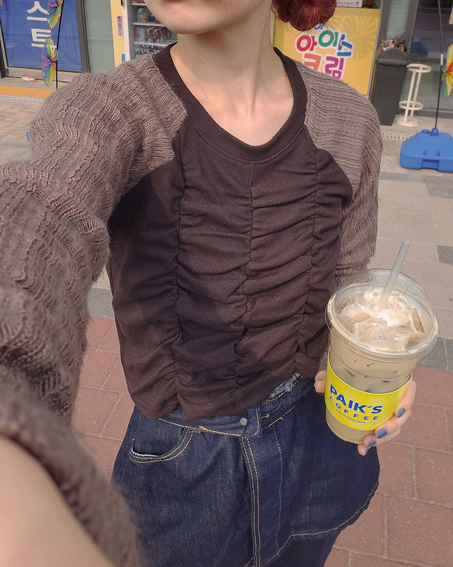 raglan knit sleeves shirring T