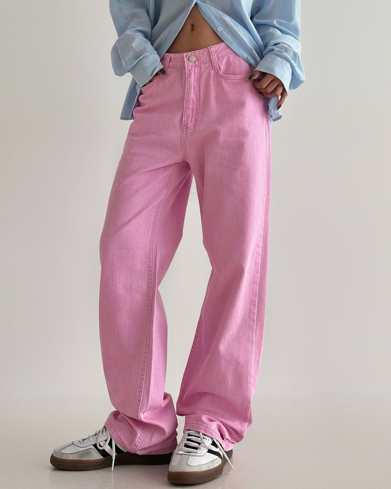 pigment color straight wide cotton pants