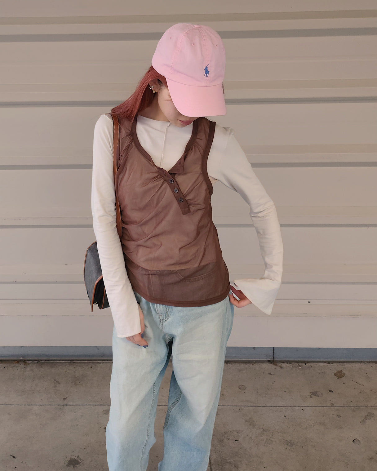 henry neck sheer sleeve less top