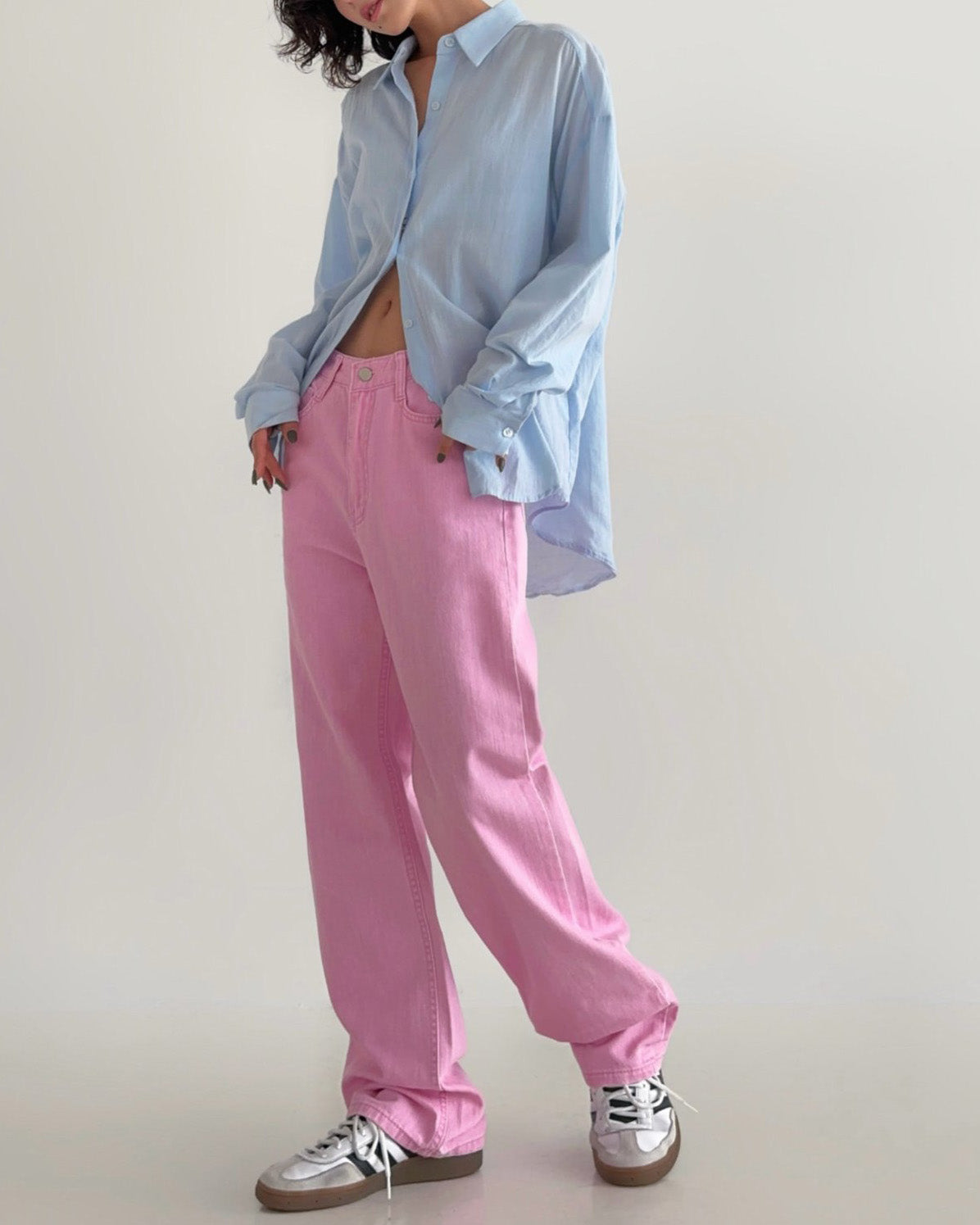 pigment color straight wide cotton pants
