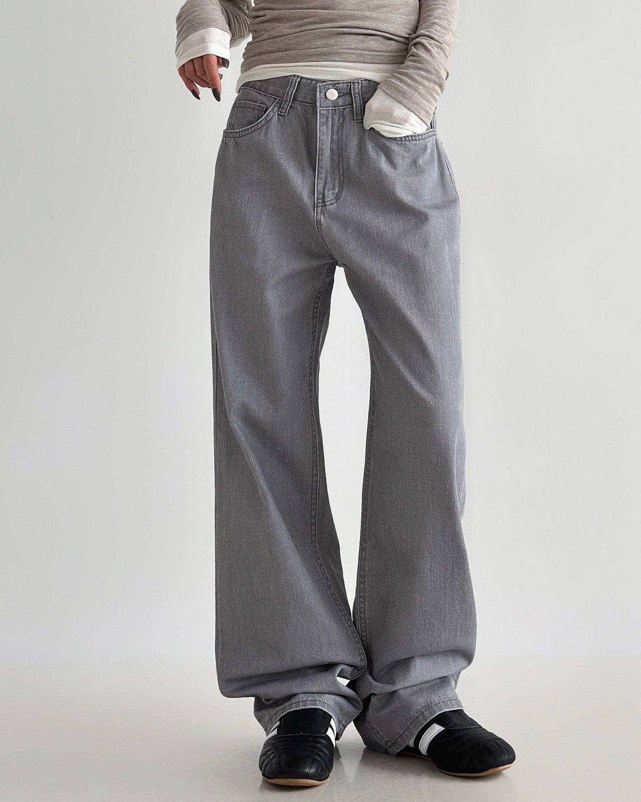 pigment color straight wide cotton pants