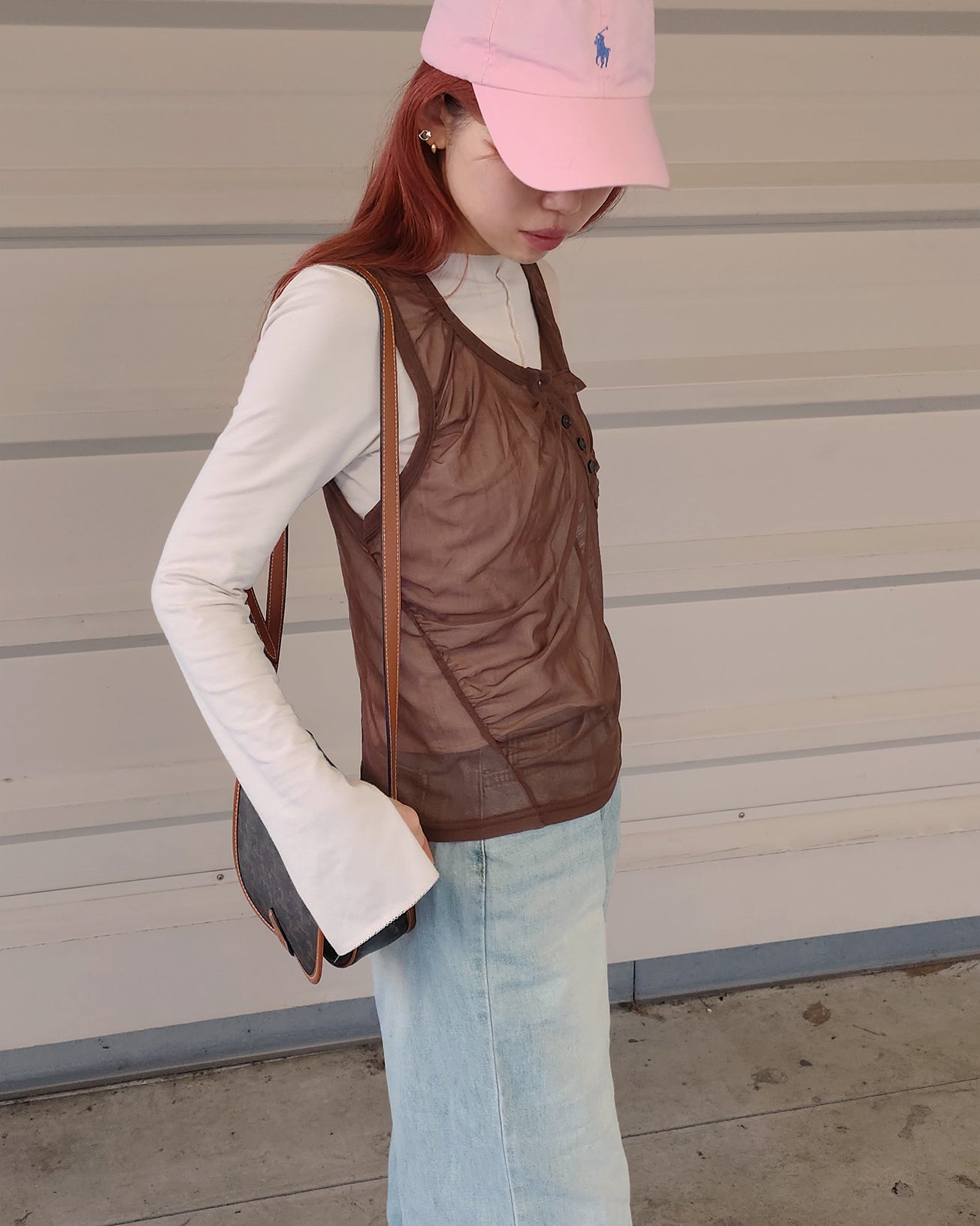 henry neck sheer sleeve less top