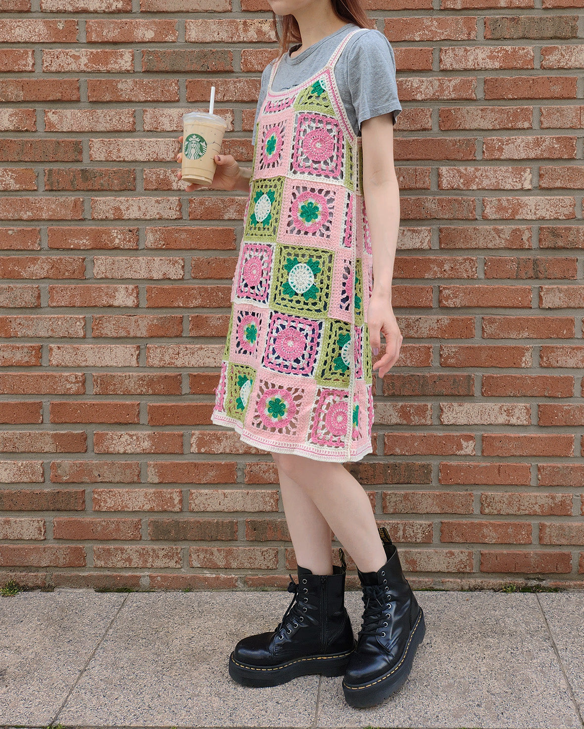 crochet knit flower mini dress