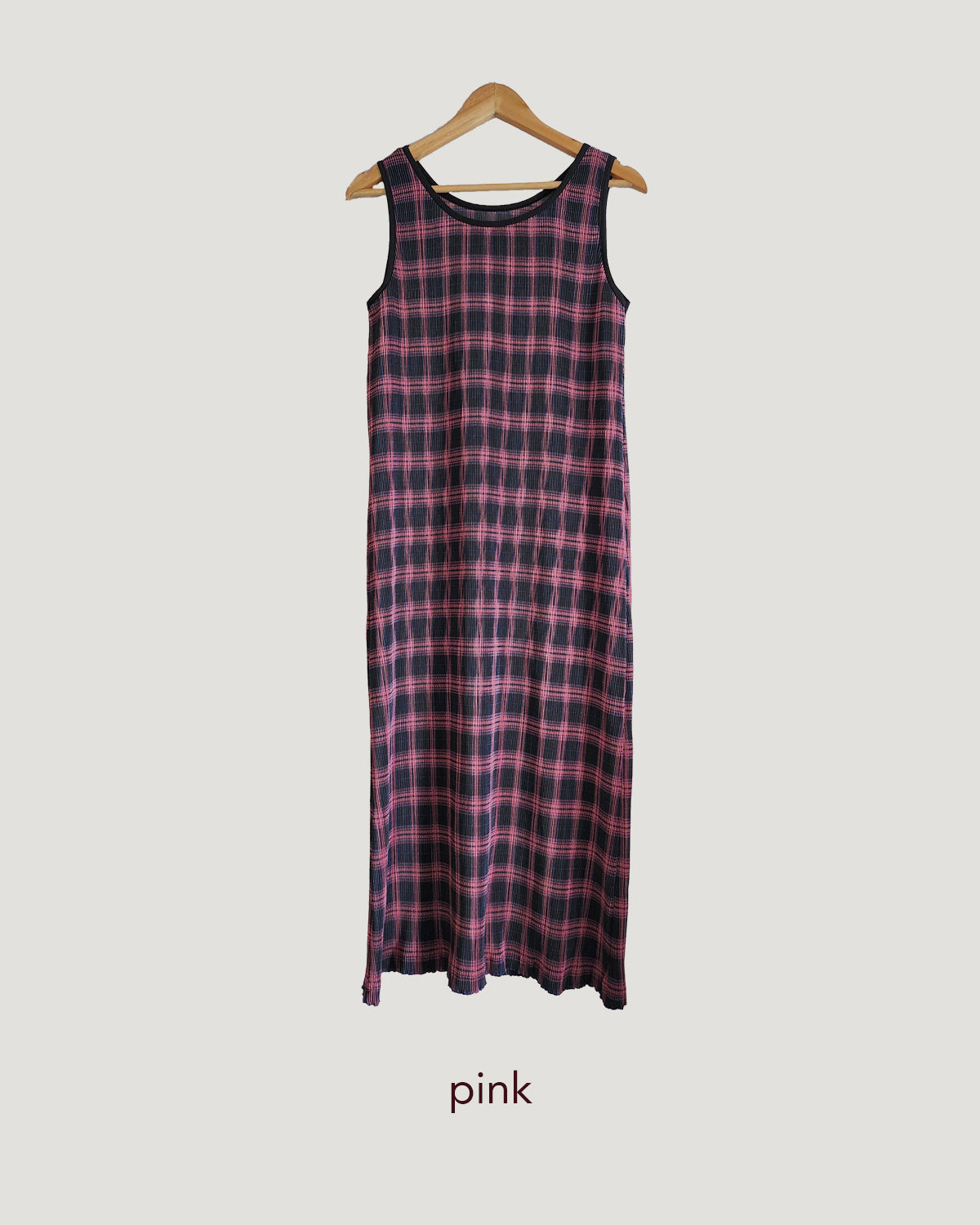 check sleeve less long dress