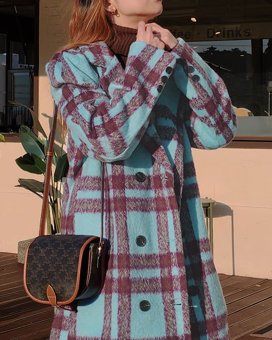 check wool blended coat