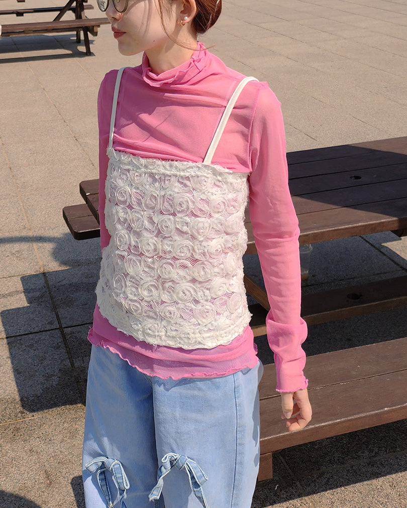 rose motif sheer bustier