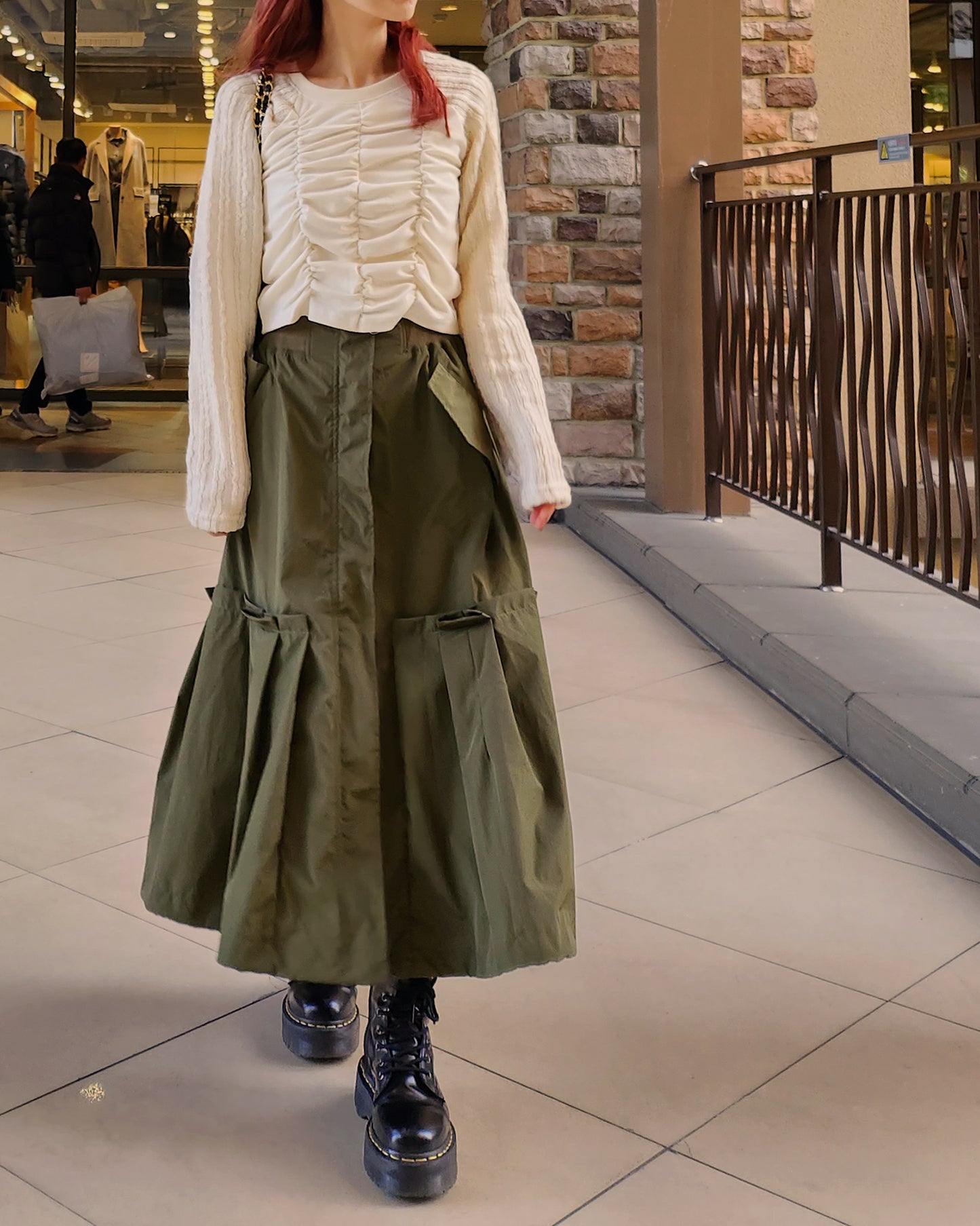 raglan knit sleeves shirring T