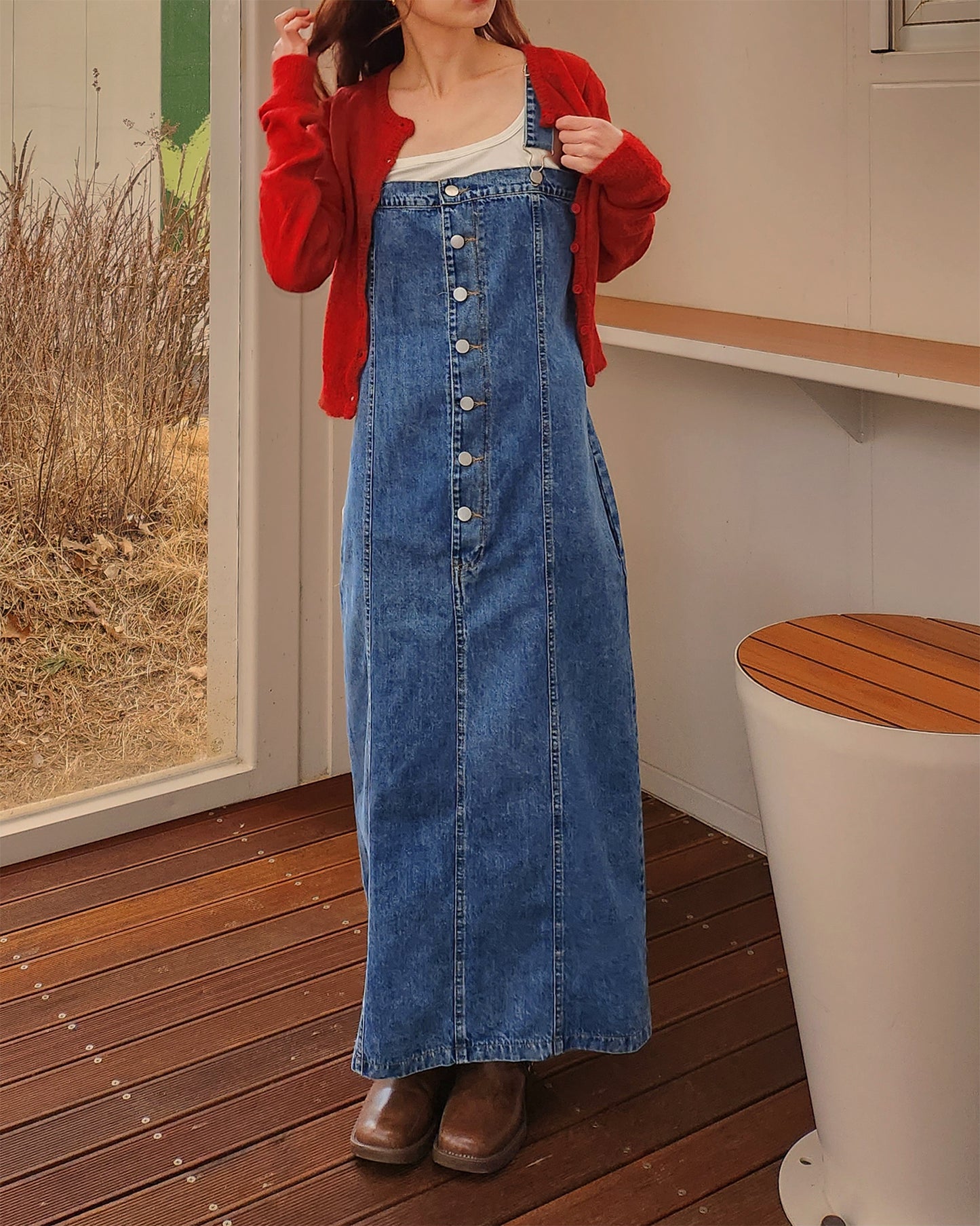 denim salopette long dress