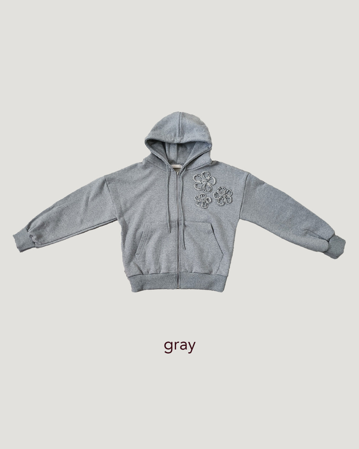 flower motif sweat zip hoodie