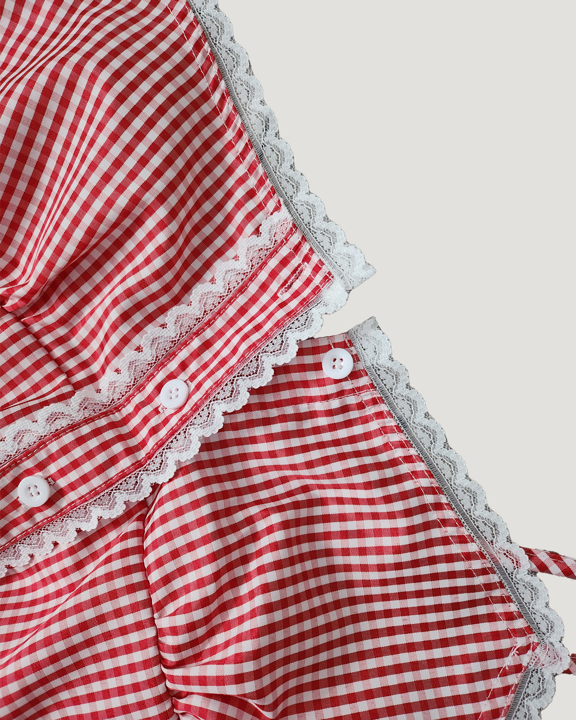 gingham check lace point camisole blouse