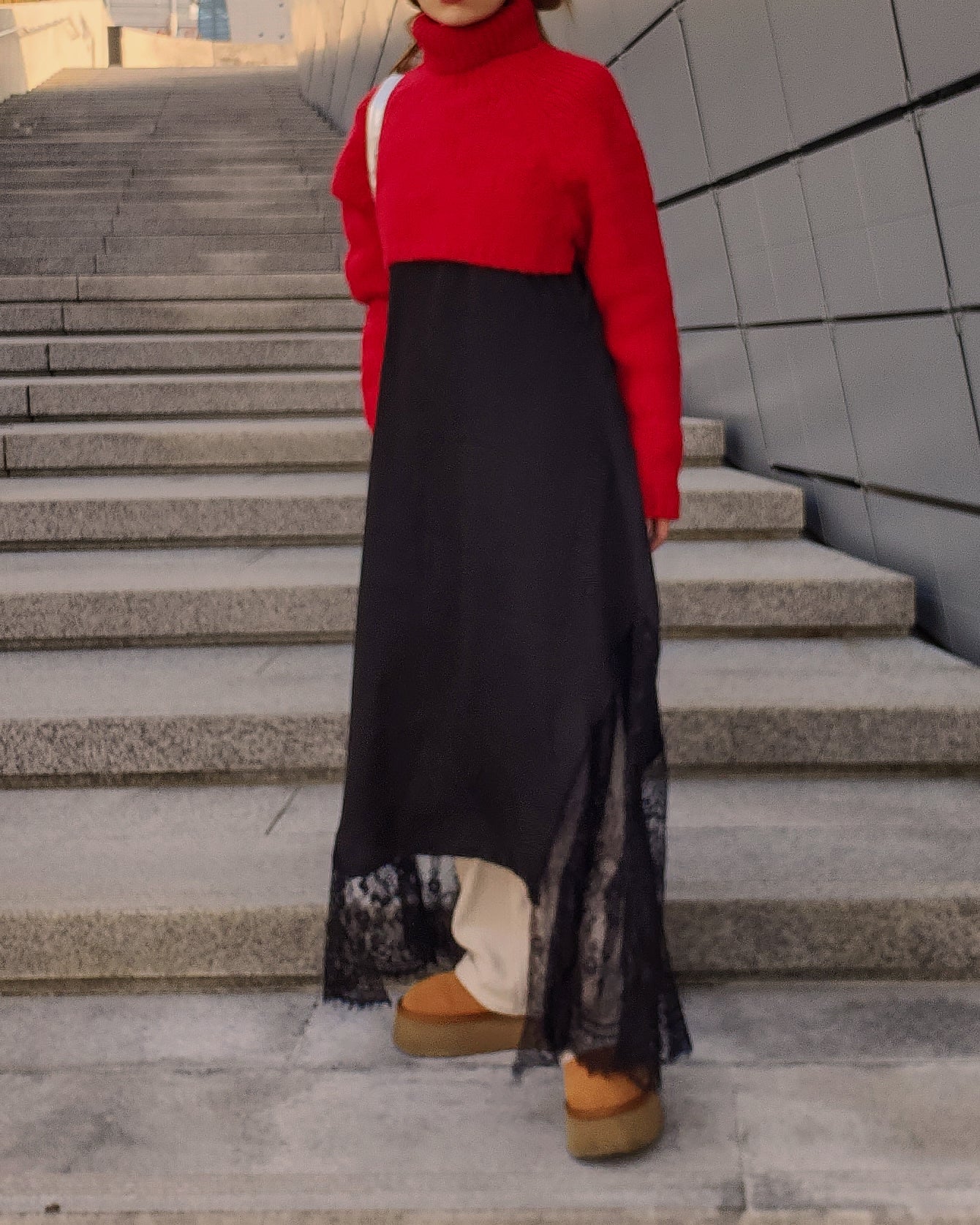 turtleneck eyelet short knit