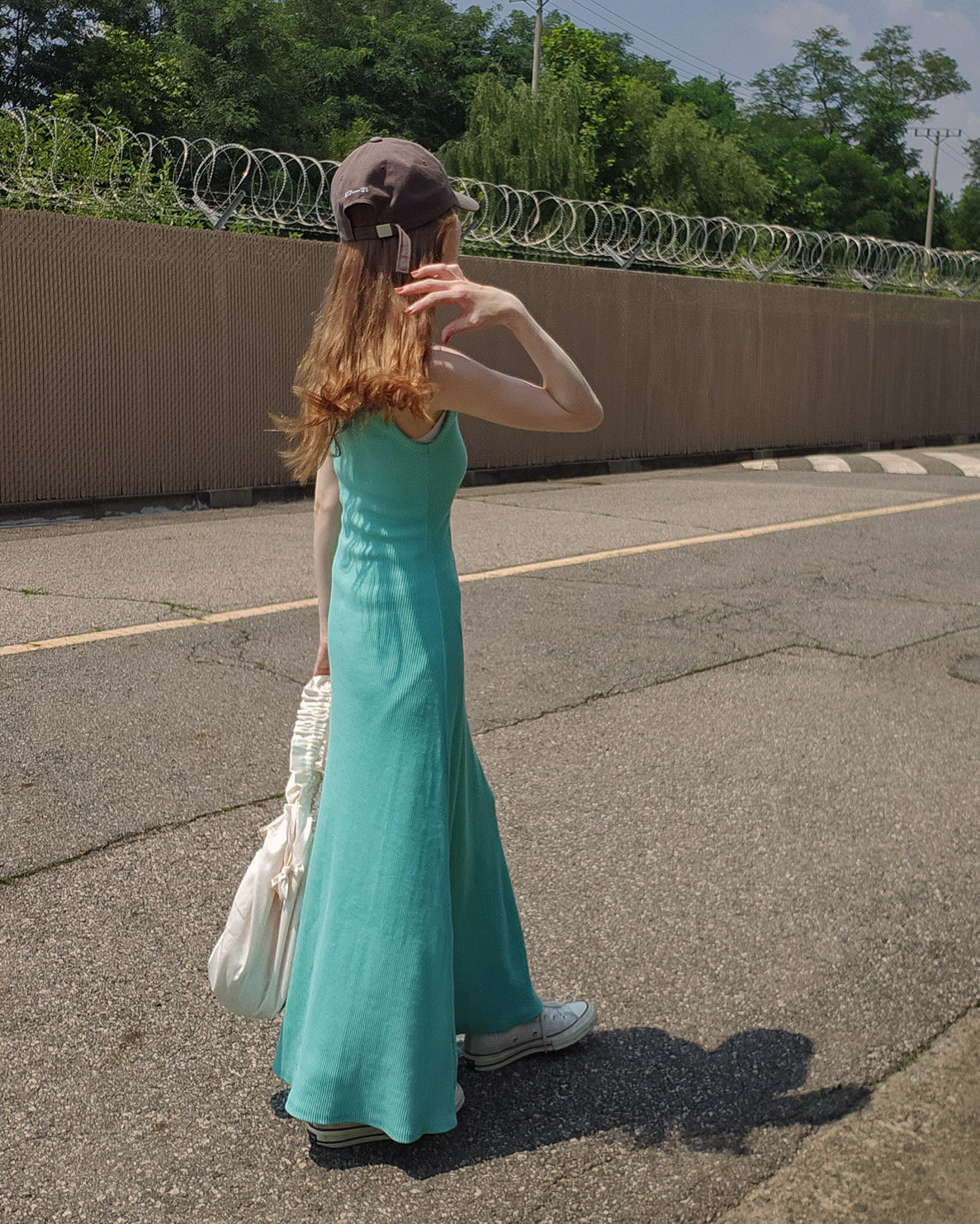mermaid heart neck rib long dress