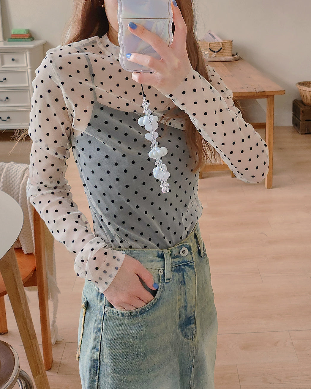 dot sheer long sleeves T