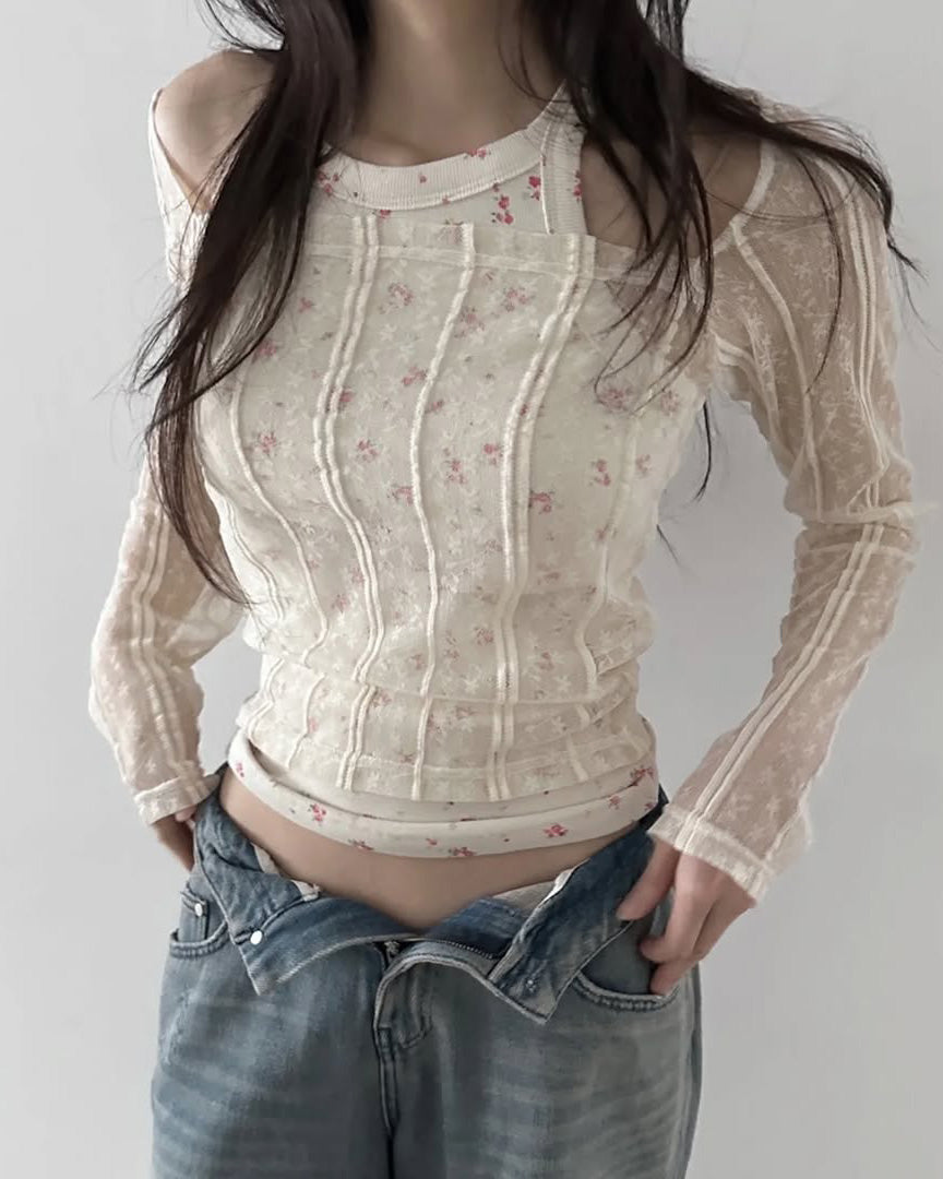 square neck lace sheer top