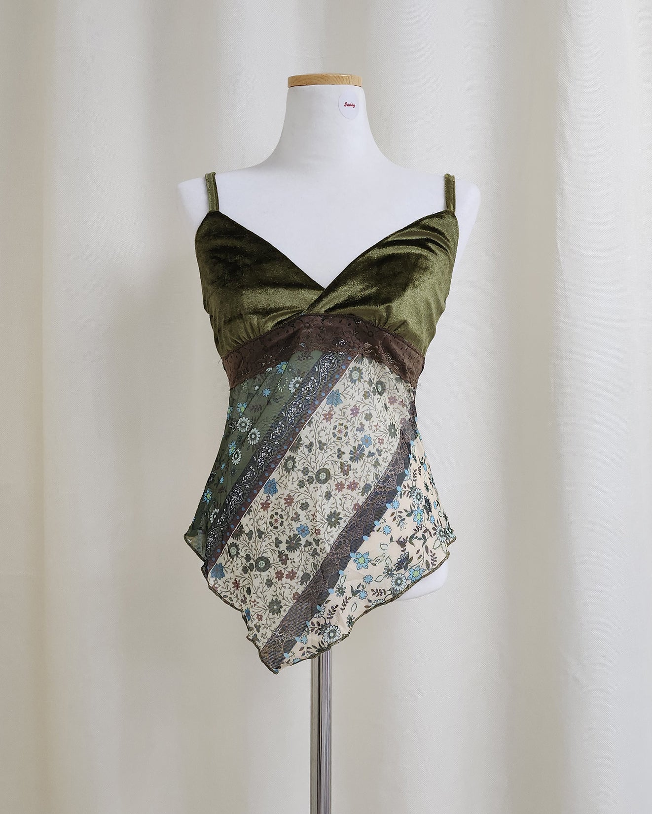 flower velvet switching sheer camisole