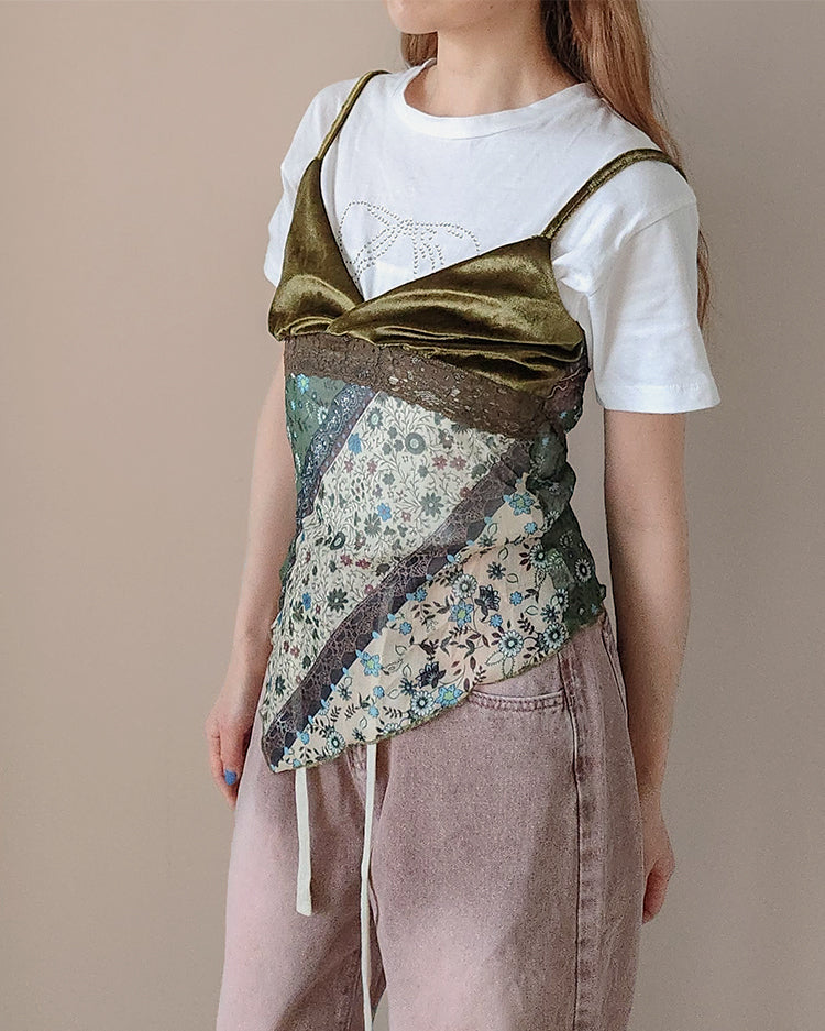 flower velvet switching sheer camisole