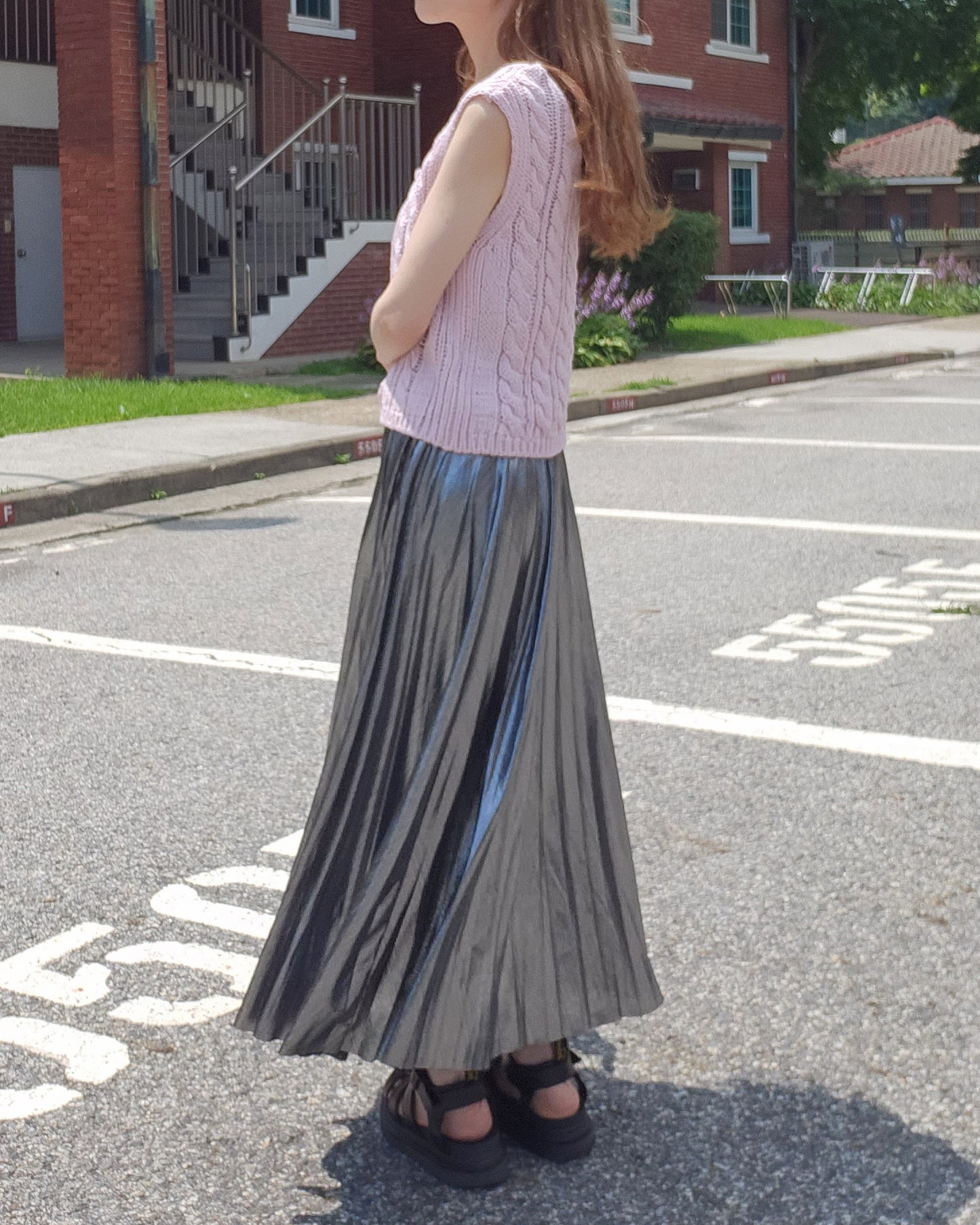 metallic pleated skirt