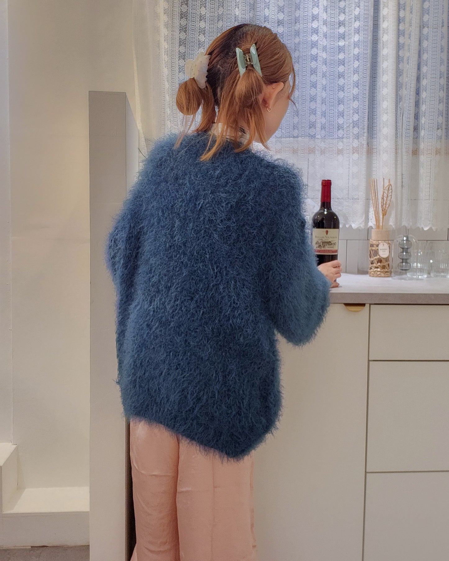 shaggy knit color cardigan