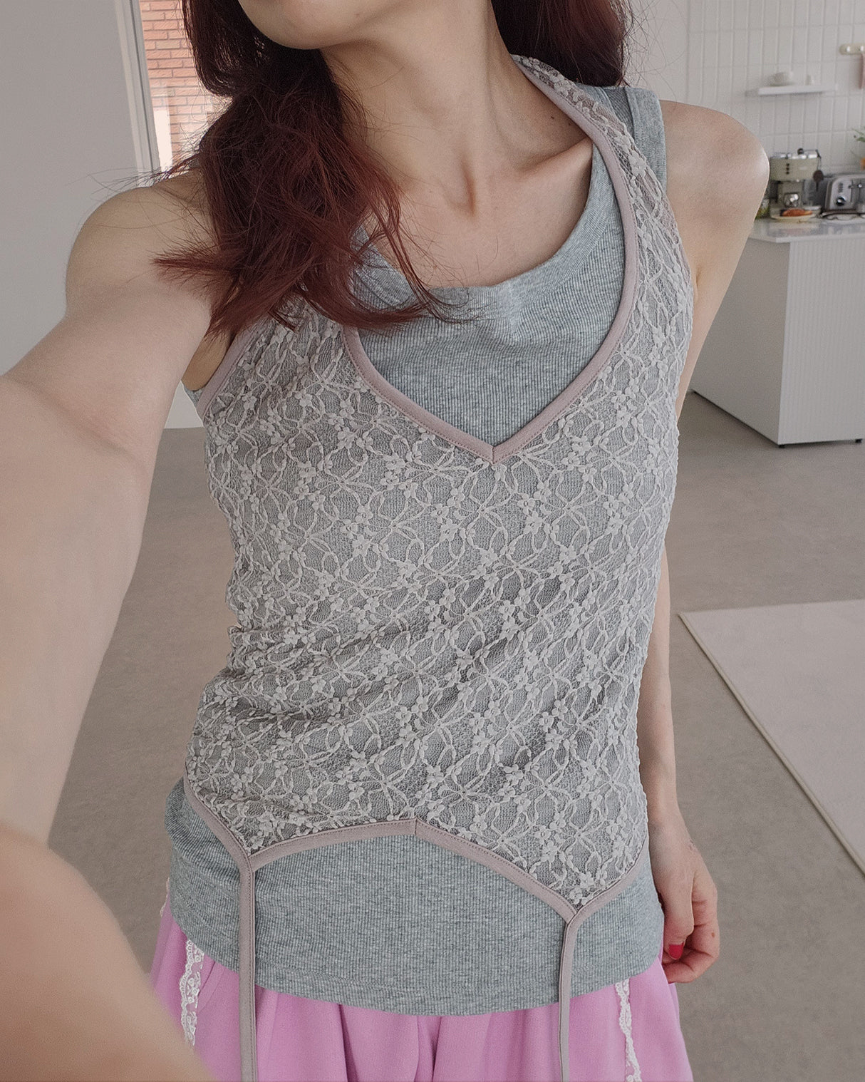 lace sheer halter neck bustier