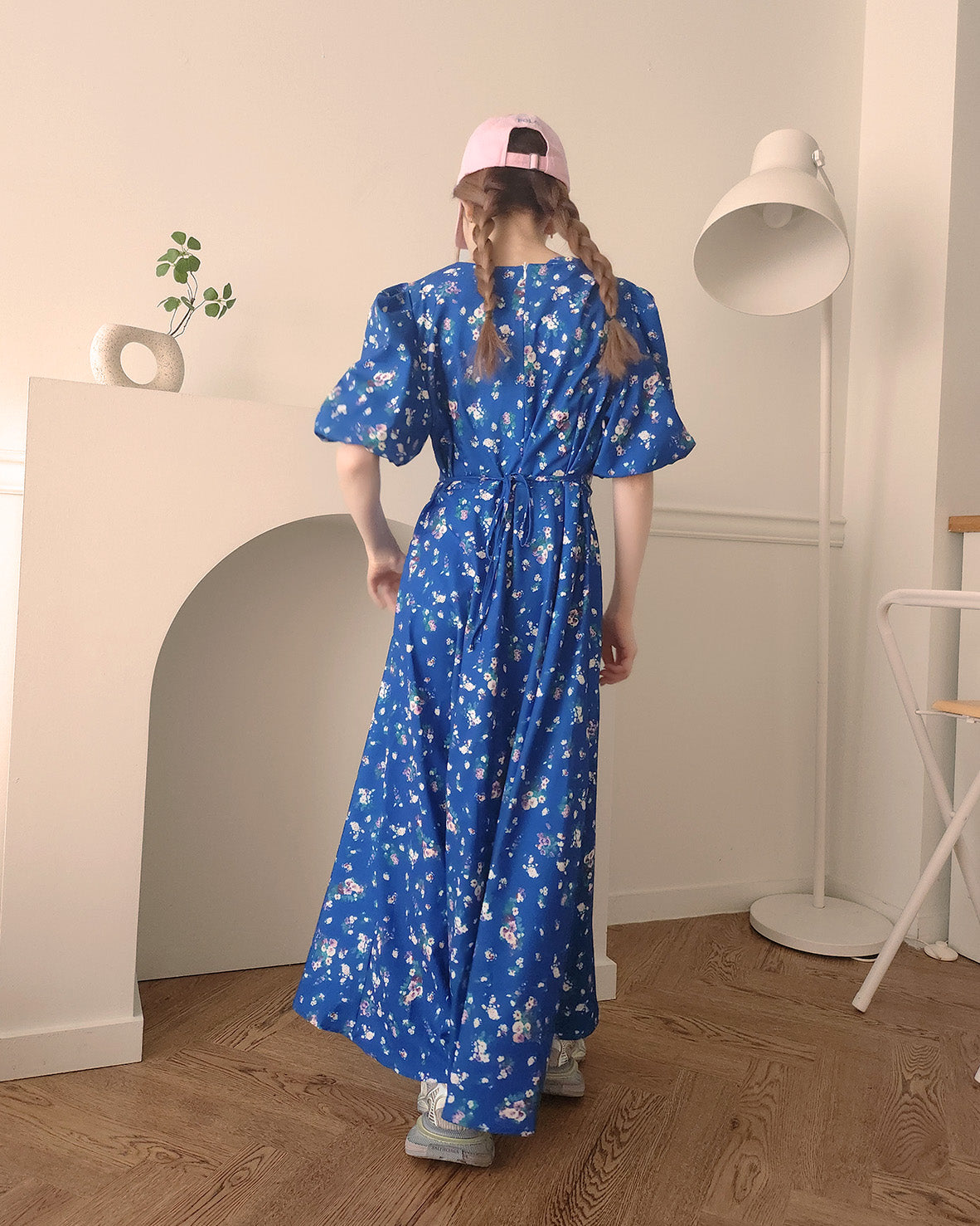 flower puff sleeve long dress