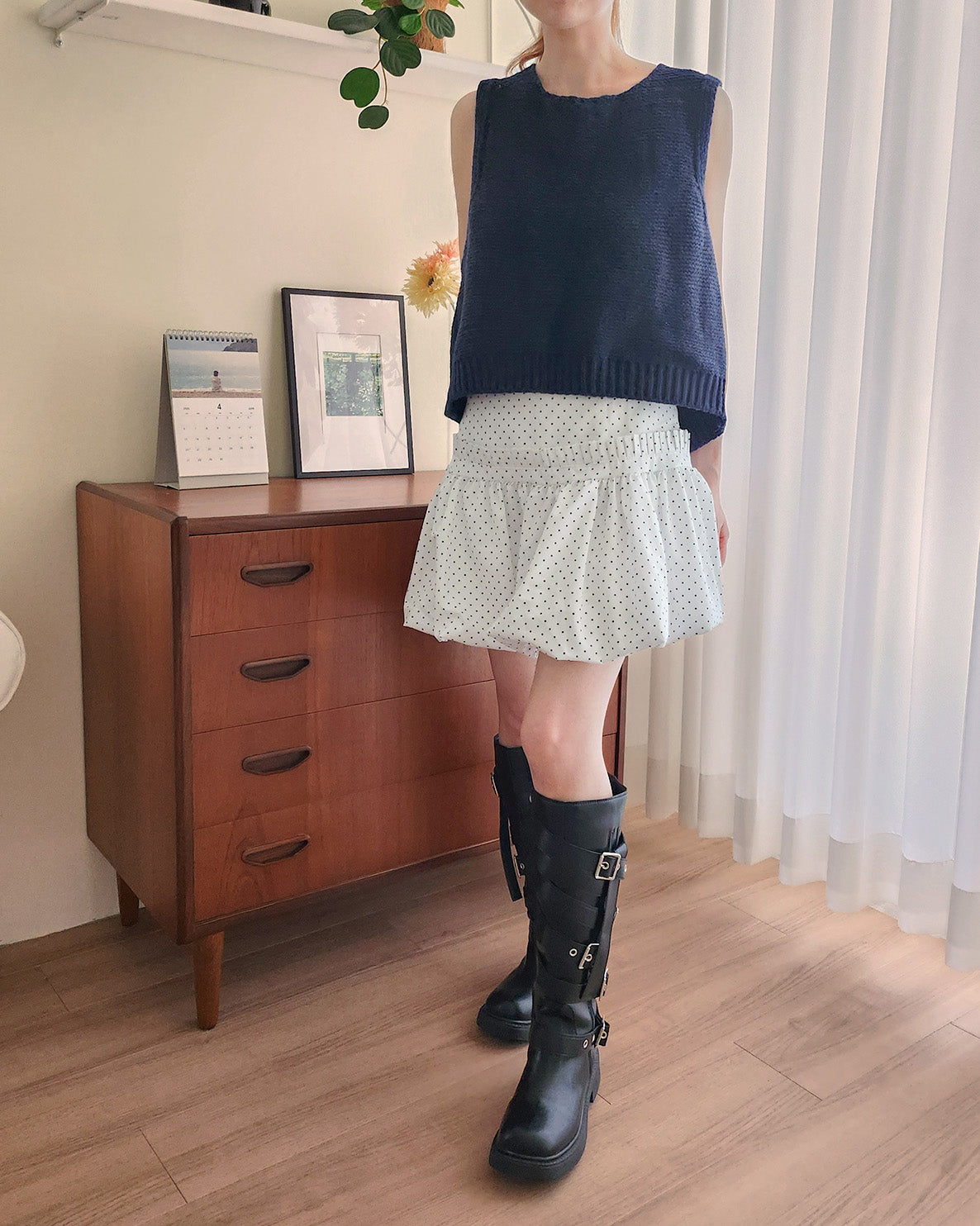 dot frill balloon mini skirt