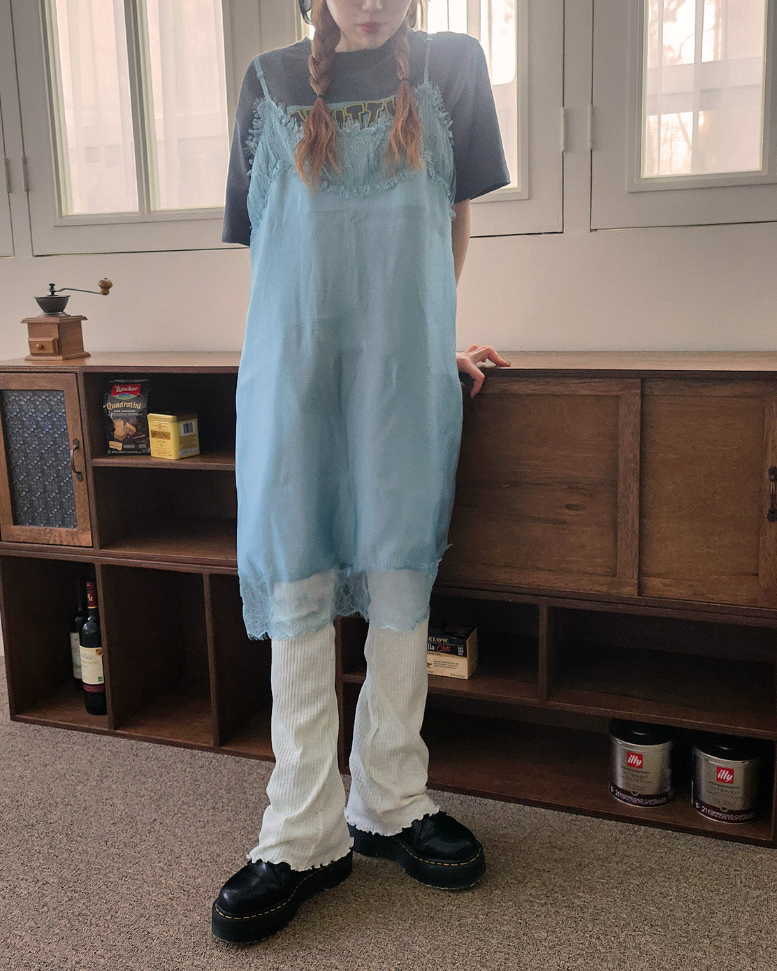 lace point camisole midi dress