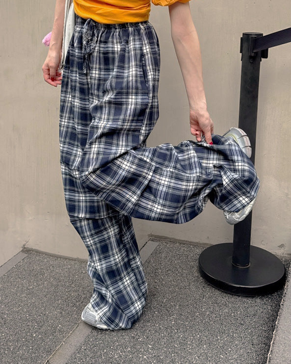 check draped wide pants