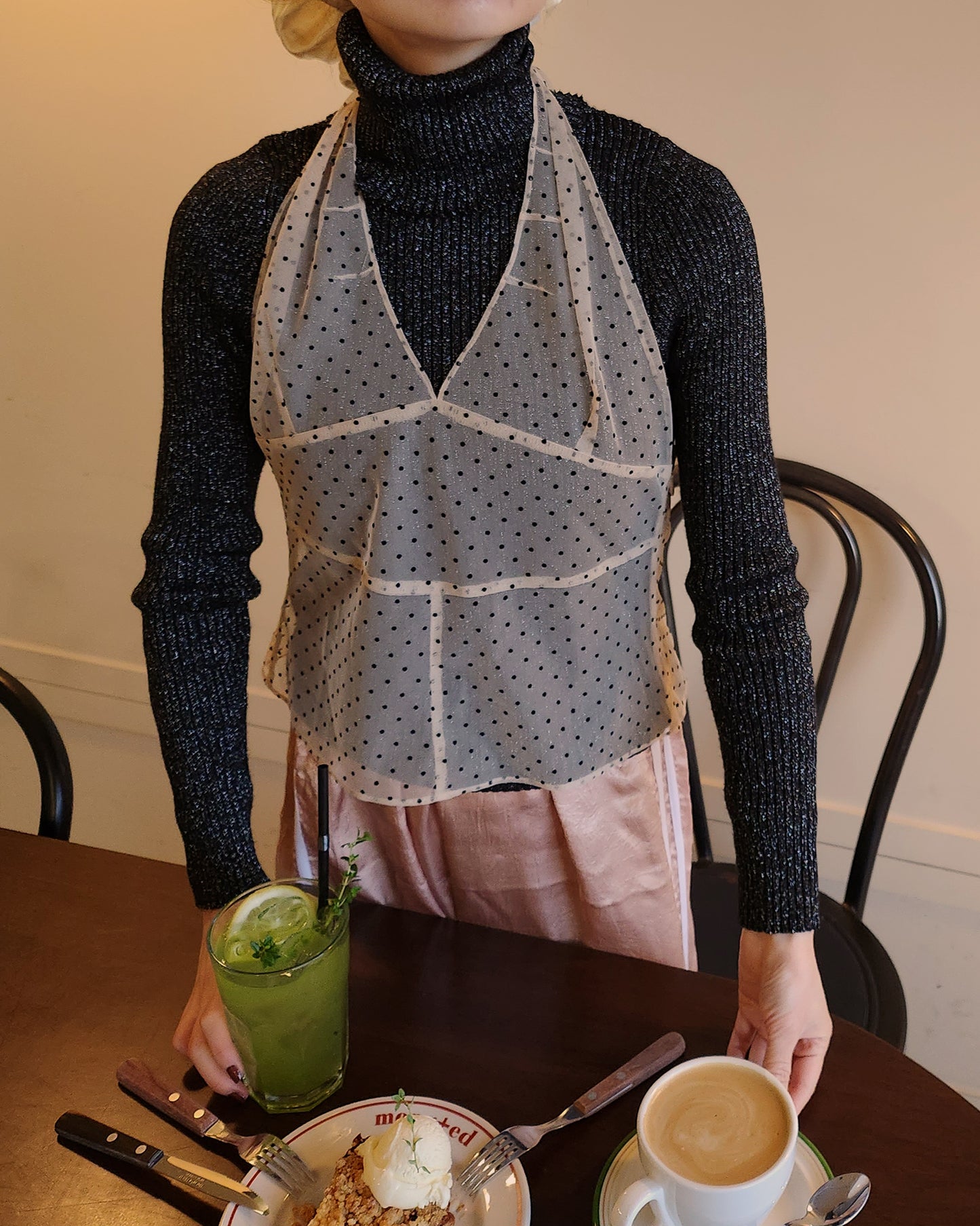 dot sheer halter neck bustier