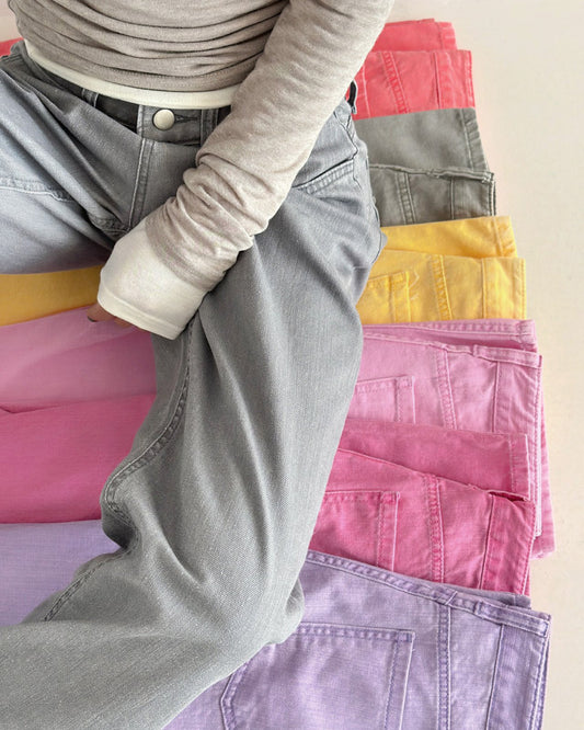pigment color straight wide cotton pants