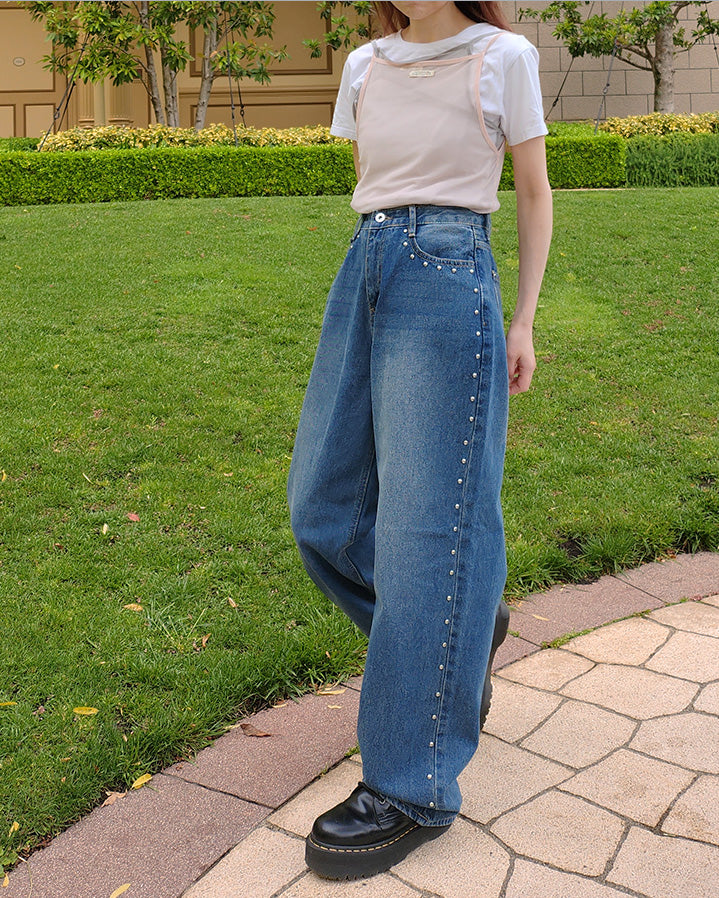 side studs wide denim