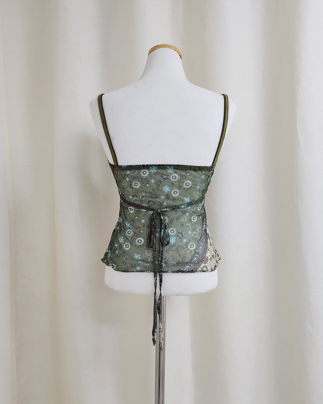 flower velvet switching sheer camisole