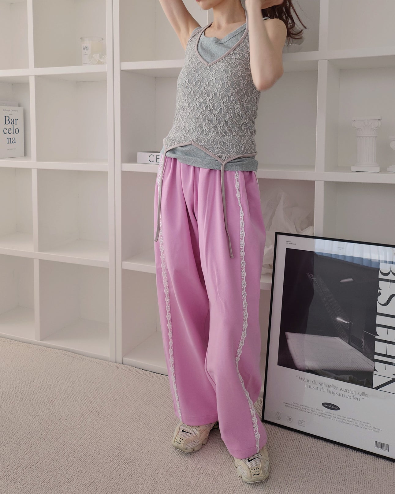 lace line sweat jogger pants