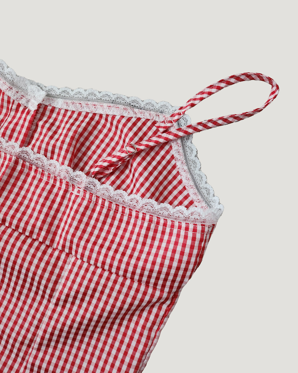 gingham check lace point camisole blouse