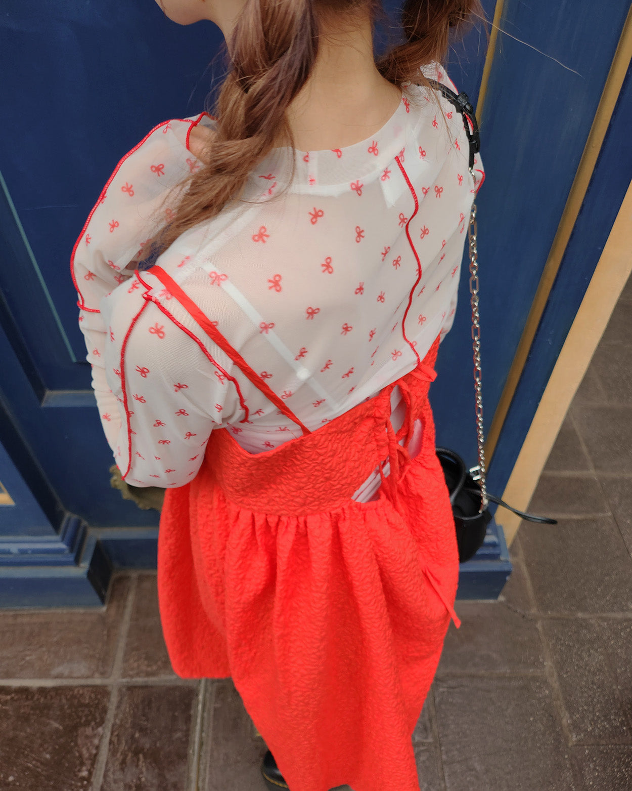 ribbon pattern sheer top