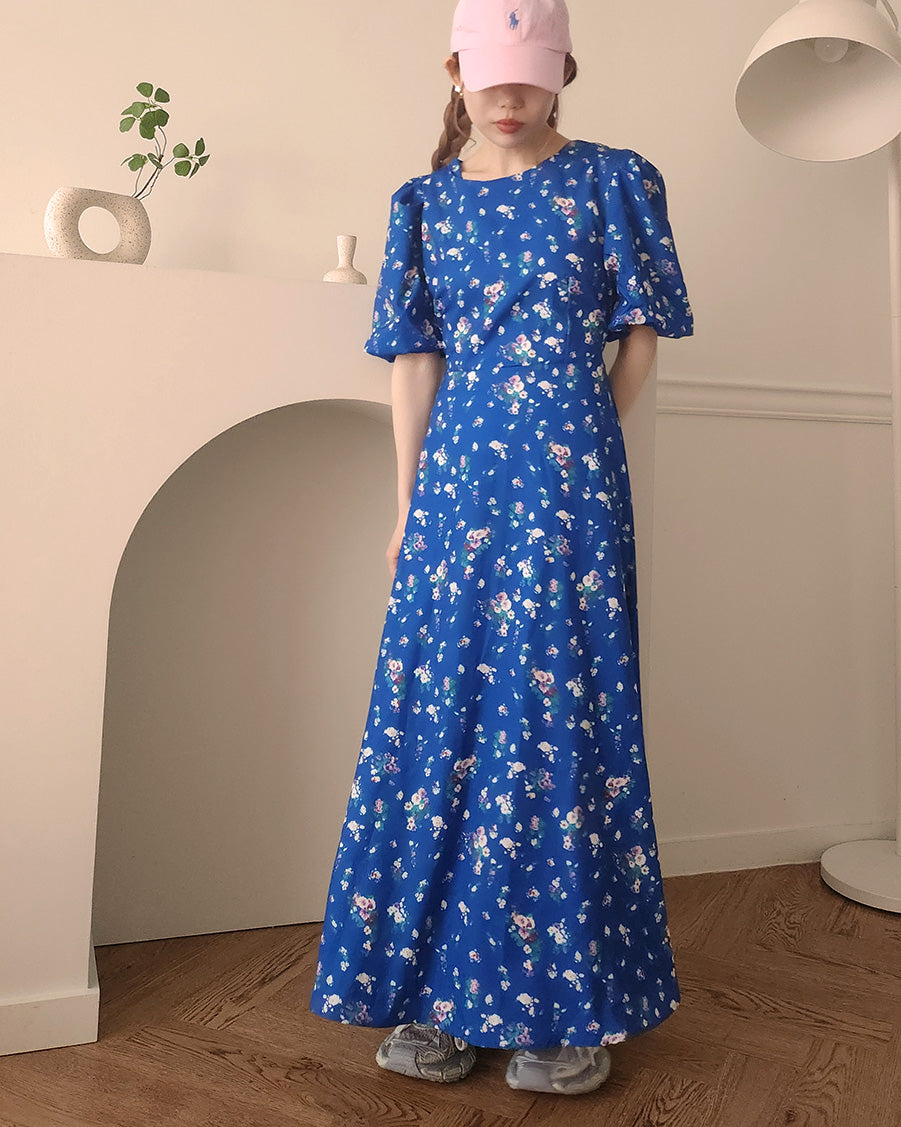 flower puff sleeve long dress