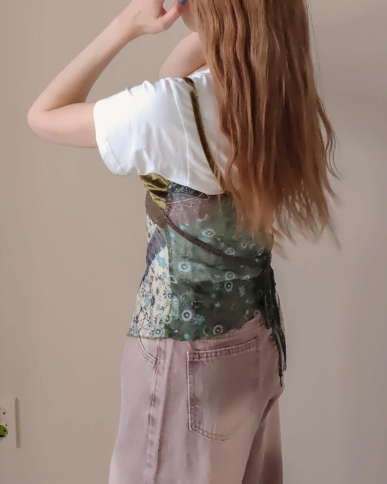 flower velvet switching sheer camisole