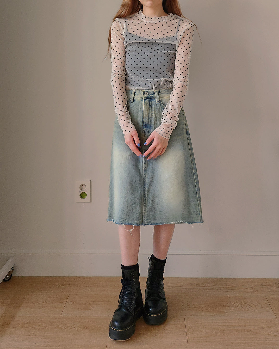 dot sheer long sleeves T