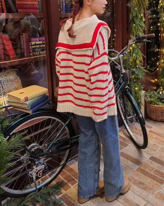 sailor collar stripe overfit knit