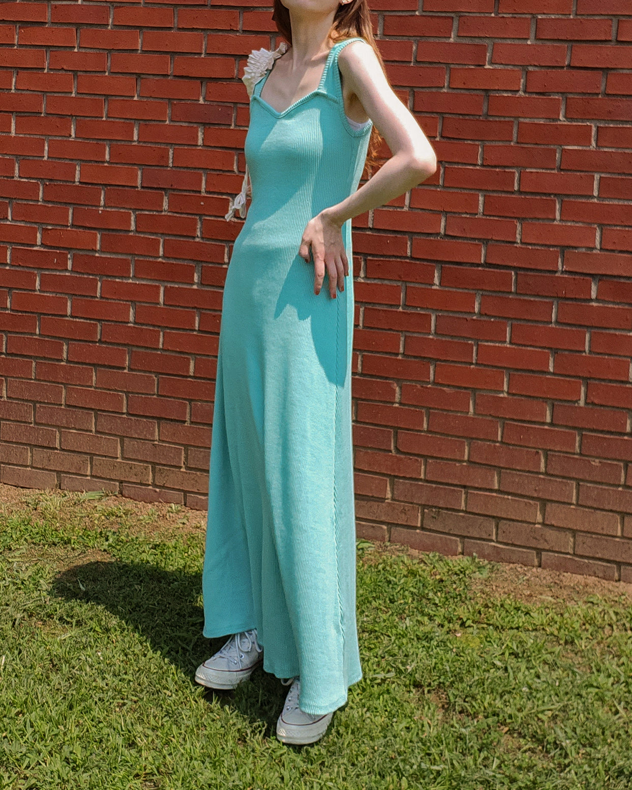 mermaid heart neck rib long dress