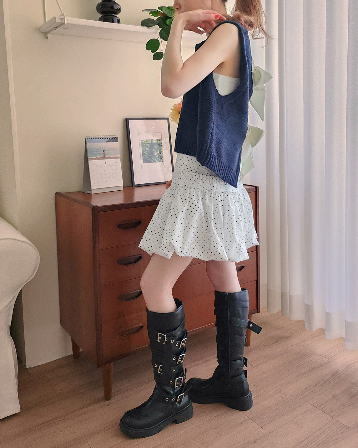 dot frill balloon mini skirt