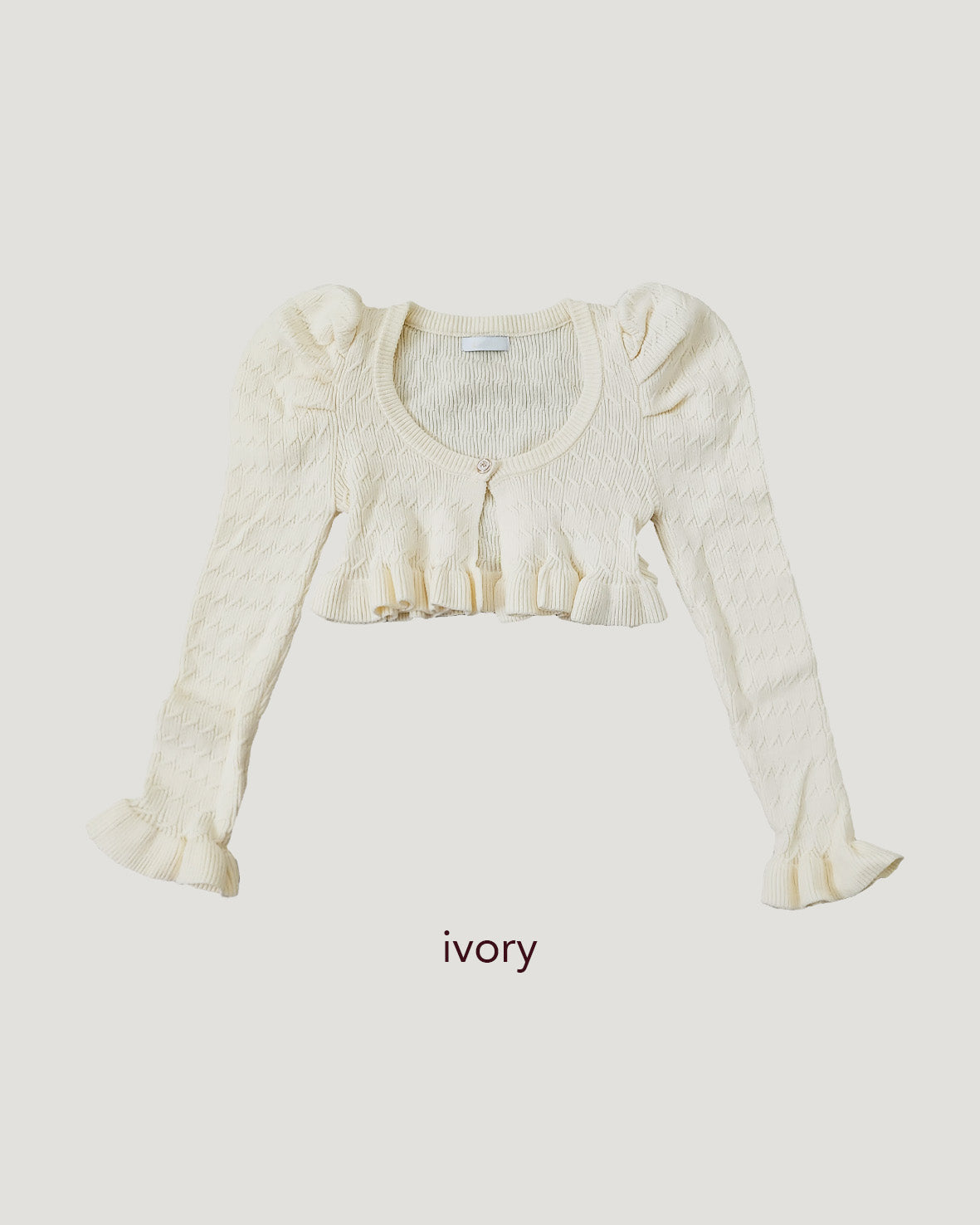 short puff sleeve frill knit cardigan