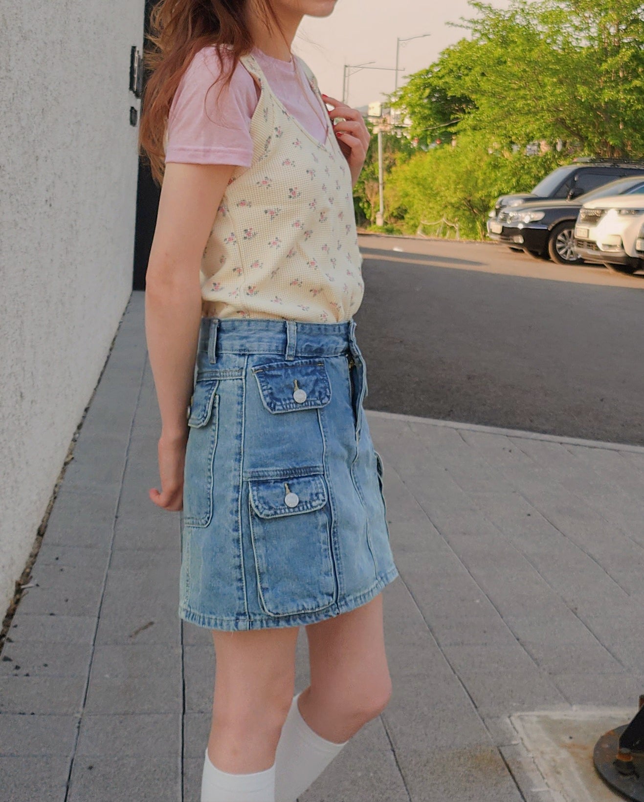 flower waffle sleeve less top