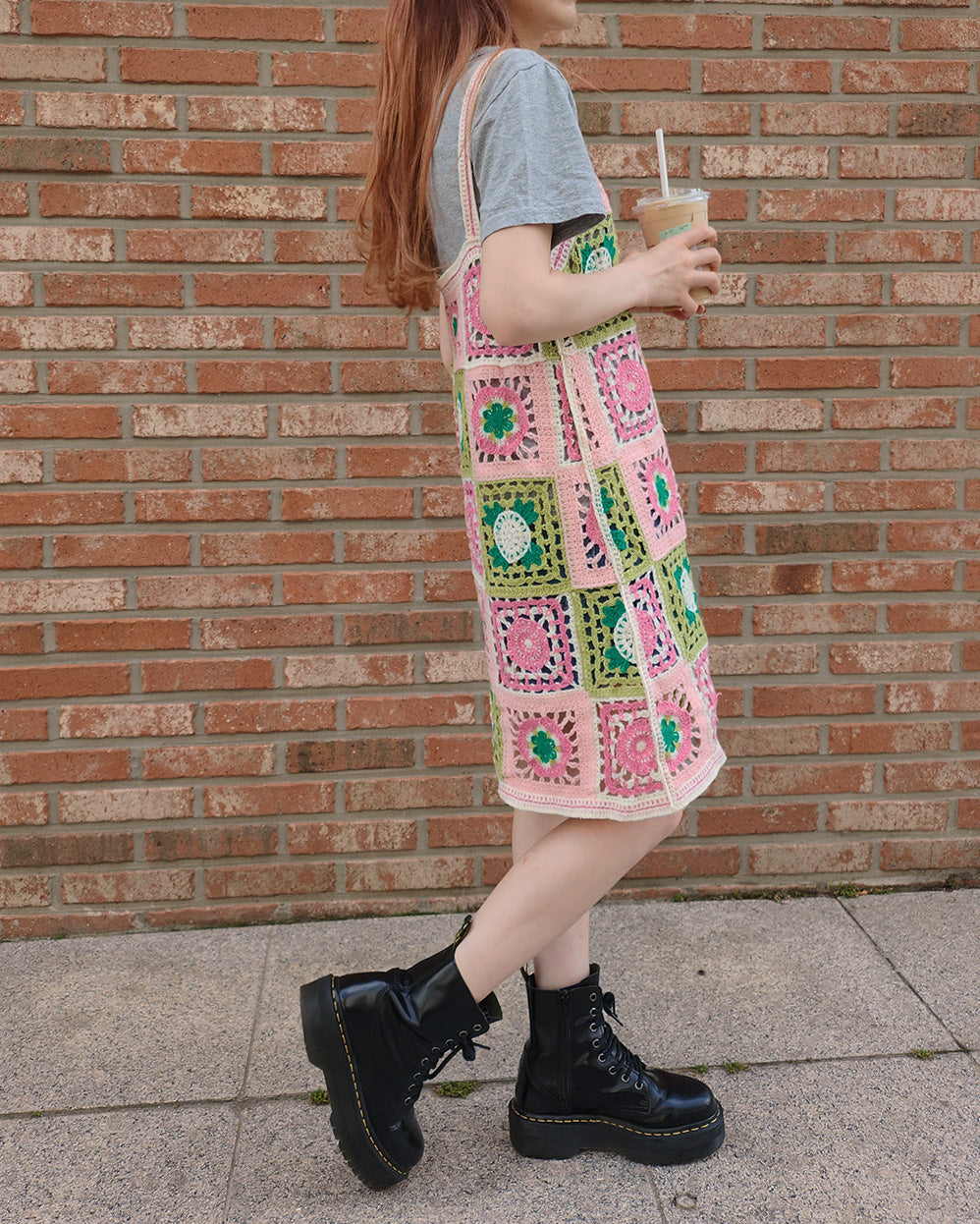 crochet knit flower mini dress