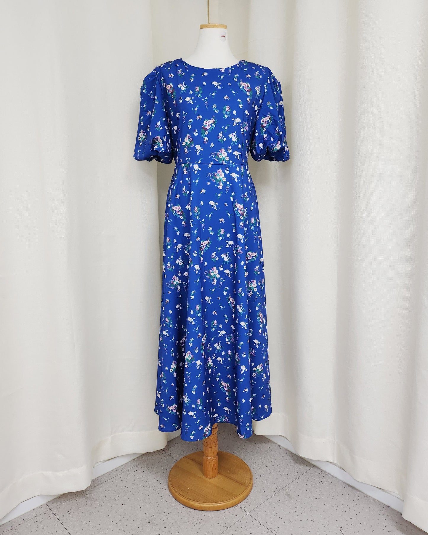 flower puff sleeve long dress