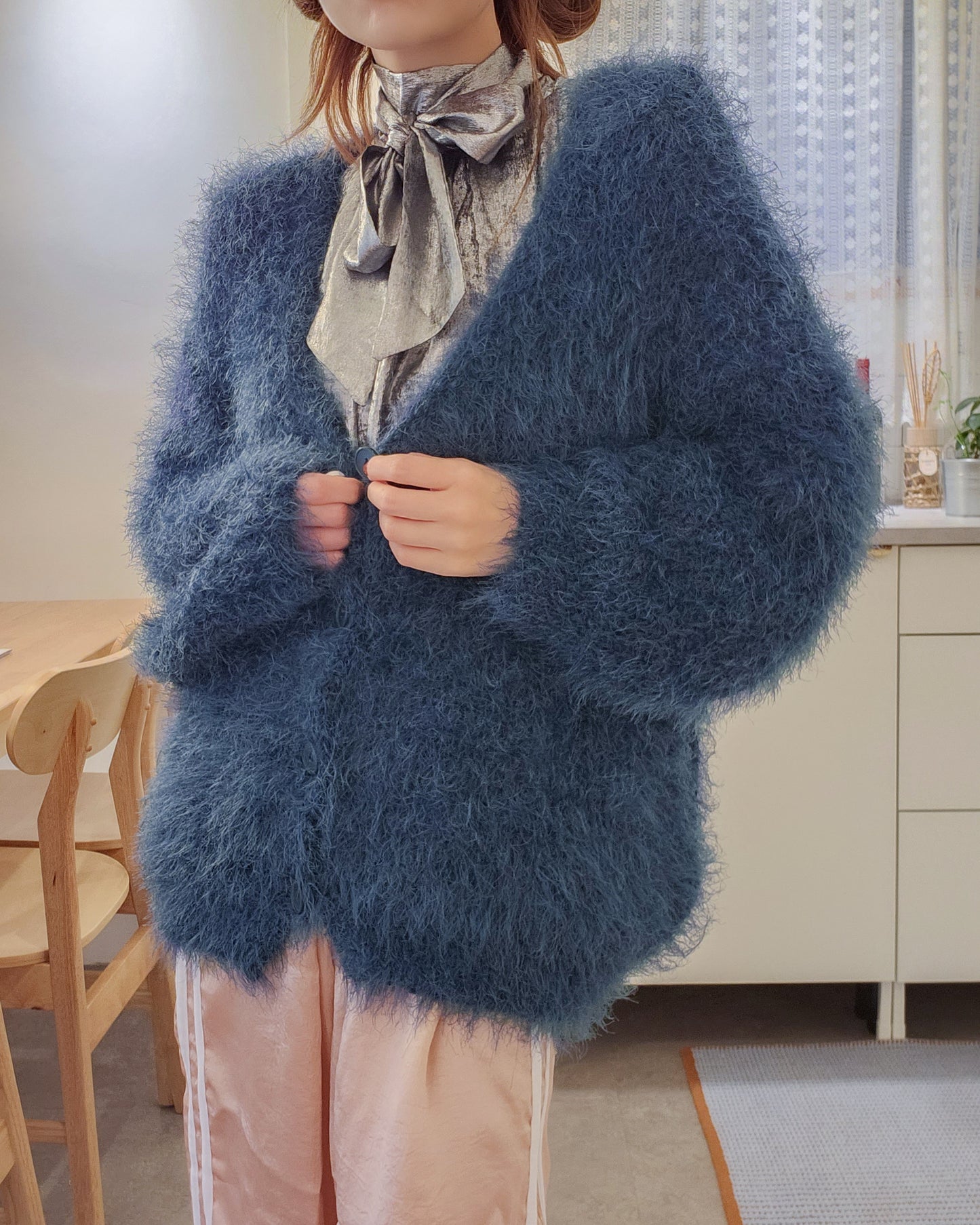 shaggy knit color cardigan