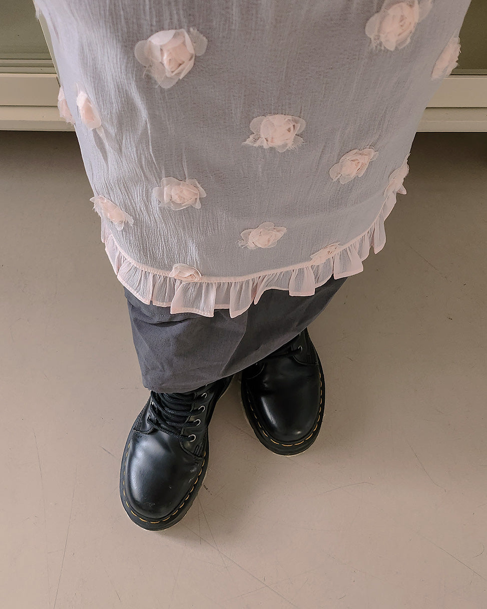 rose motif frill sheer skirt