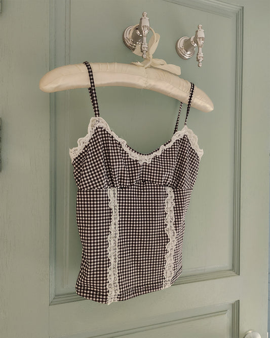 gingham check lace point camisole