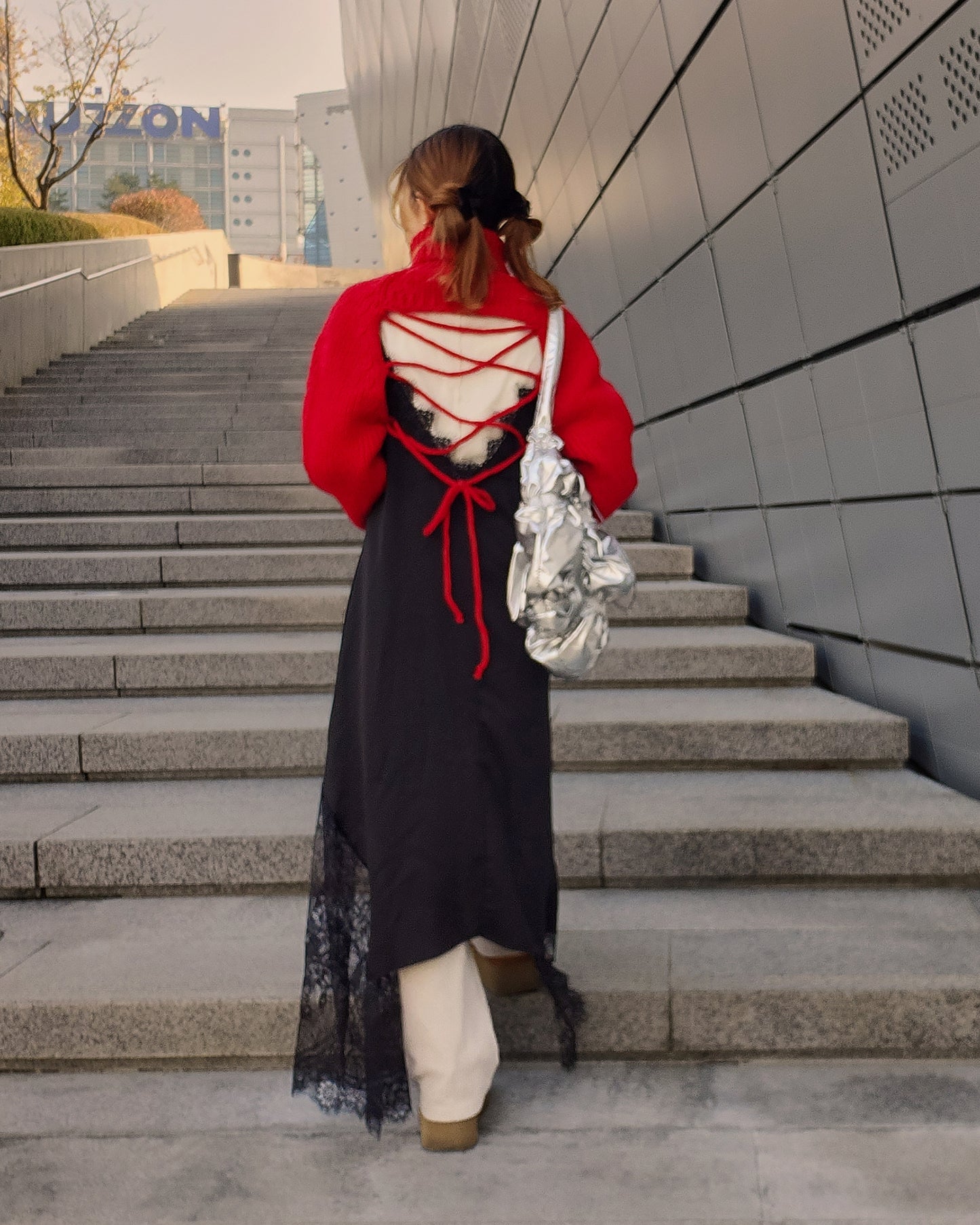 turtleneck eyelet short knit